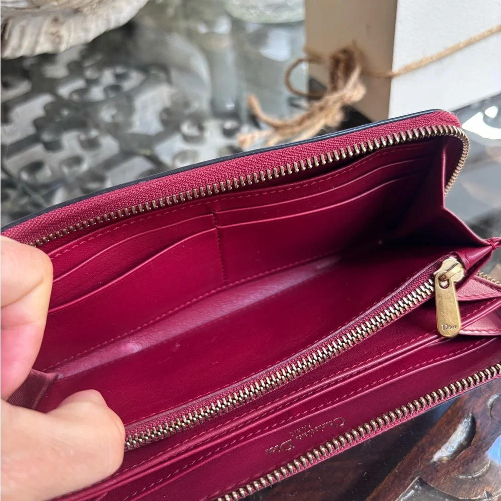 Rare! Christian Dior Leather Red long Wallet Gold iconic zippy wallet clean!